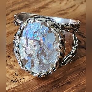 JTV Artisian Collection of Israel Authentic Roman Glass Sterling Silver Ring-sz5